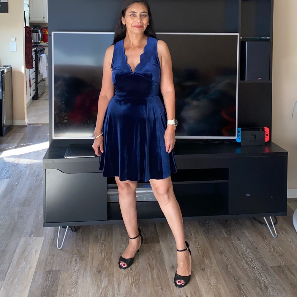 Royal Blue Velvet skater Dress size S